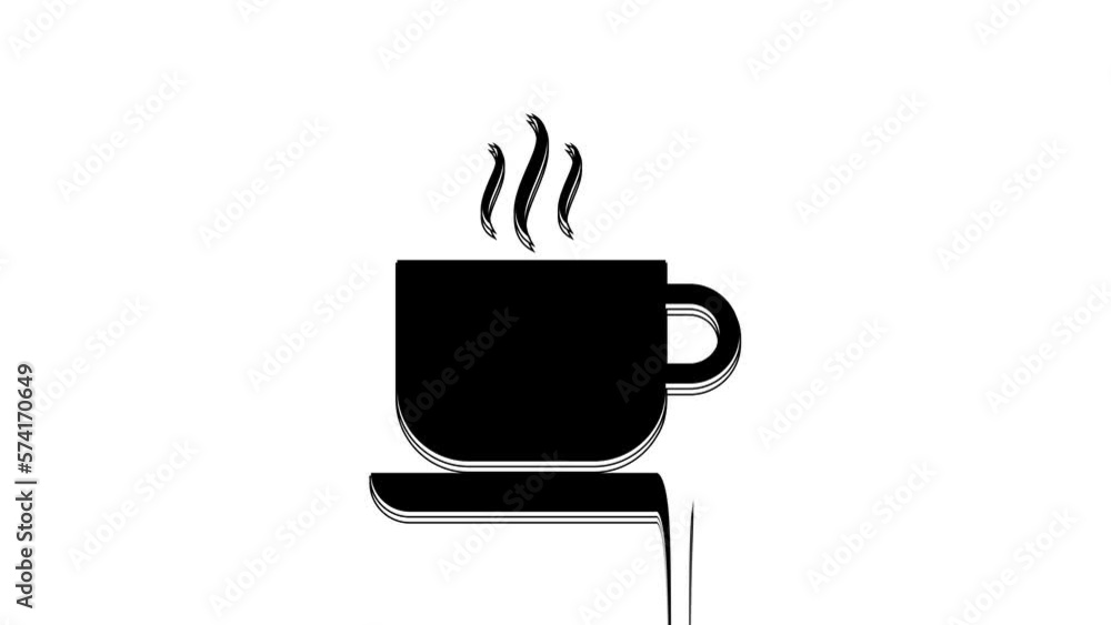 Black Coffee cup icon isolated on white background. Tea cup. Hot drink coffee. 4K Video motion graphic animation