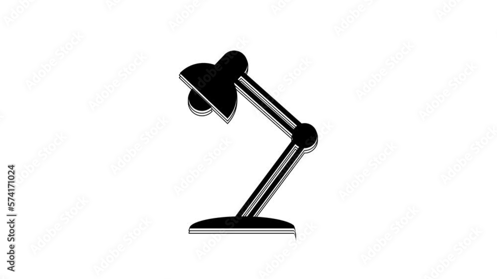 Black Table lamp icon isolated on white background. Table office lamp. 4K Video motion graphic animation Black Table lamp icon isolated on white background. Table office lamp. 4K Video motion graphic animation