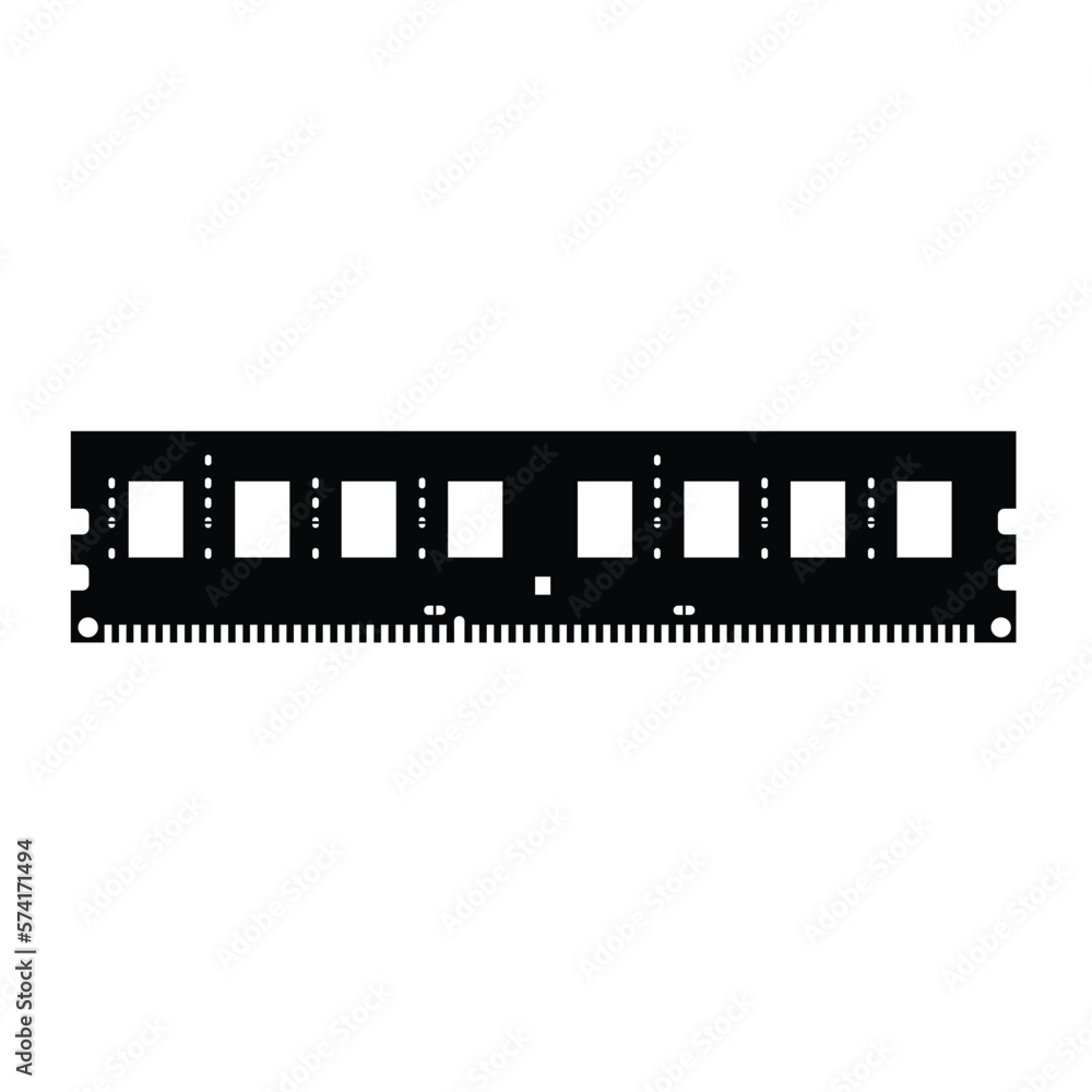 RAM Memory Silhouette. Black and White Icon Design Element on Isolated White Background
