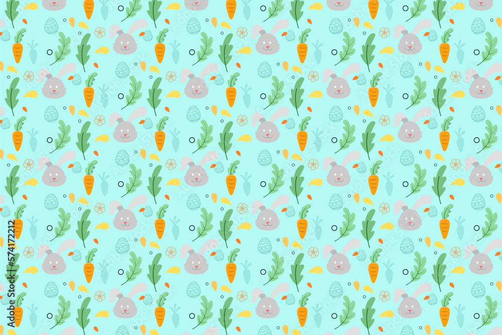Trendy Cute bunny easter Element seamless pattern with decorative eggs. Easter holiday Pastel background for website, printing on fabric, gift wrap and wallpapers