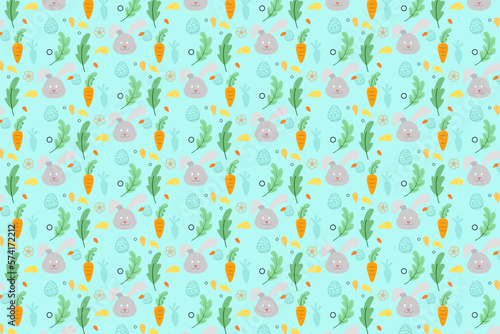 Trendy Cute bunny easter Element seamless pattern with decorative eggs. Easter holiday Pastel background for website, printing on fabric, gift wrap and wallpapers