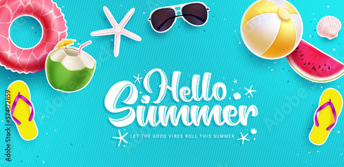 Summer greeting vector background. Hello summer text in empty space for tropical season greeting. Vector illustration summer holidays template.
