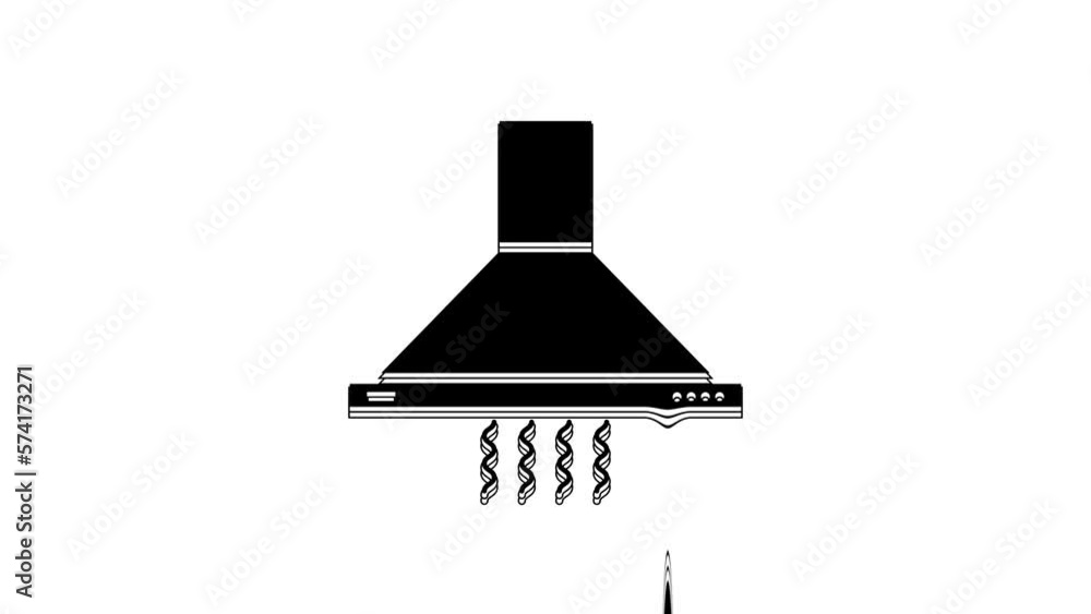 Black Kitchen extractor fan icon isolated on white background. Cooker hood. Kitchen exhaust. Household appliance. 4K Video motion graphic animation Black Kitchen extractor fan icon isolated on white background. Cooker hood. Kitchen exhaust. Household appliance. 4K Video motion graphic animation