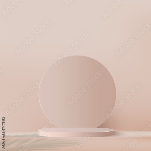 3d cream color podium and minimal cream color wall scene. 3d podium minimal abstract background. Pastel color abstract room design. Vector © Azad Mammedli