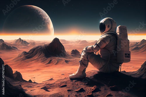 Astronaut is sitting on the moon. Generative AI, Generative, AI © nonblok