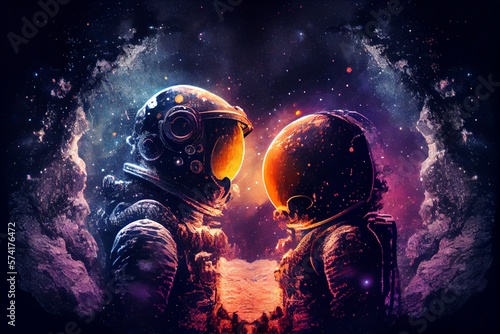 Romantic astronaut couple on the moon. Generative AI, Generative, AI