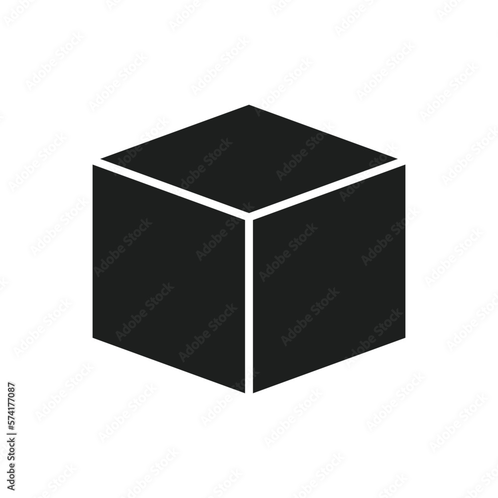 Cube pictogram. Isometric view of 3D shape. Black vector silhouette, isolated on white background. Cube pictogram. Isometric view of 3D shape. Black vector silhouette, isolated on white background.