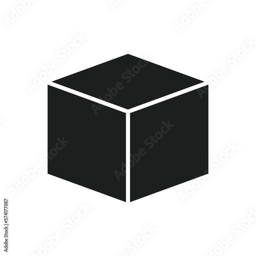 Cube pictogram. Isometric view of 3D shape. Black vector silhouette, isolated on white background.