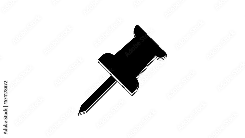 Black Push pin icon isolated on white background. Thumbtacks sign. 4K Video motion graphic animation Black Push pin icon isolated on white background. Thumbtacks sign. 4K Video motion graphic animation