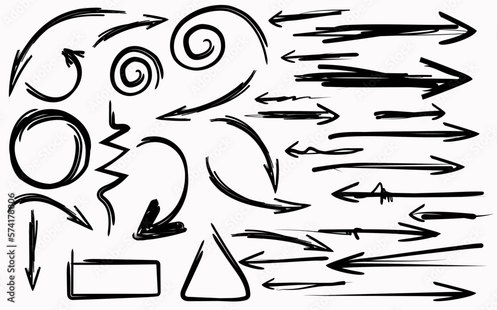 Vector set of arrows on white background. Different elements for design, Set of grunge brush strokes, arrows on white background Vector set of arrows on white background. Different elements for design, Set of grunge brush strokes, arrows on white background