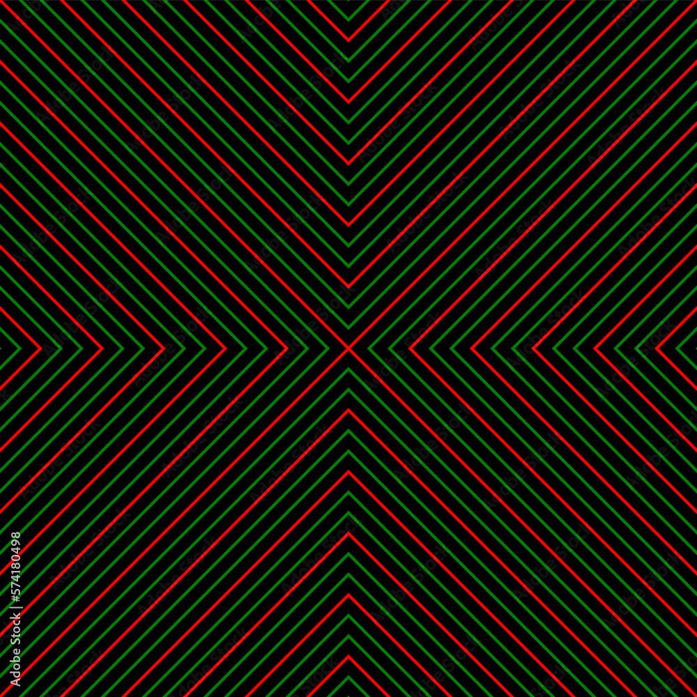 Red and green cross lines fabric pattern on black background vector. X ...