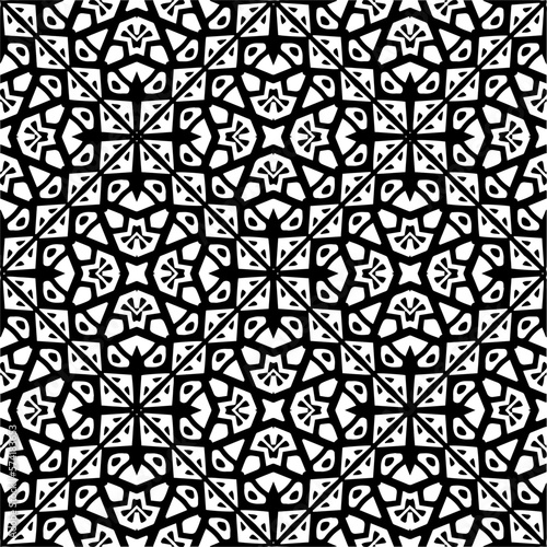 Vector geometric seamless pattern. Minimal ornamental background with abstract shapes. Black and white texture. Simple abstract ornament background. Dark repeat design for decor, fabric, cloth.