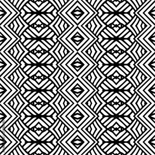 Vector geometric seamless pattern. Minimal ornamental background with abstract shapes. Black and white texture. Simple abstract ornament background. Dark repeat design for decor, fabric, cloth.