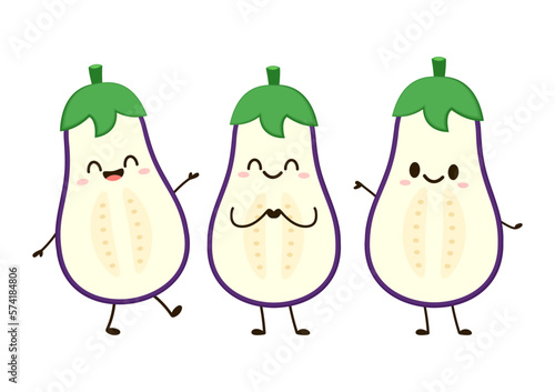 Eggplant character design. Isolated vector vegetable illustration. eggplant with slices flat vector illustration logo icon clipart.