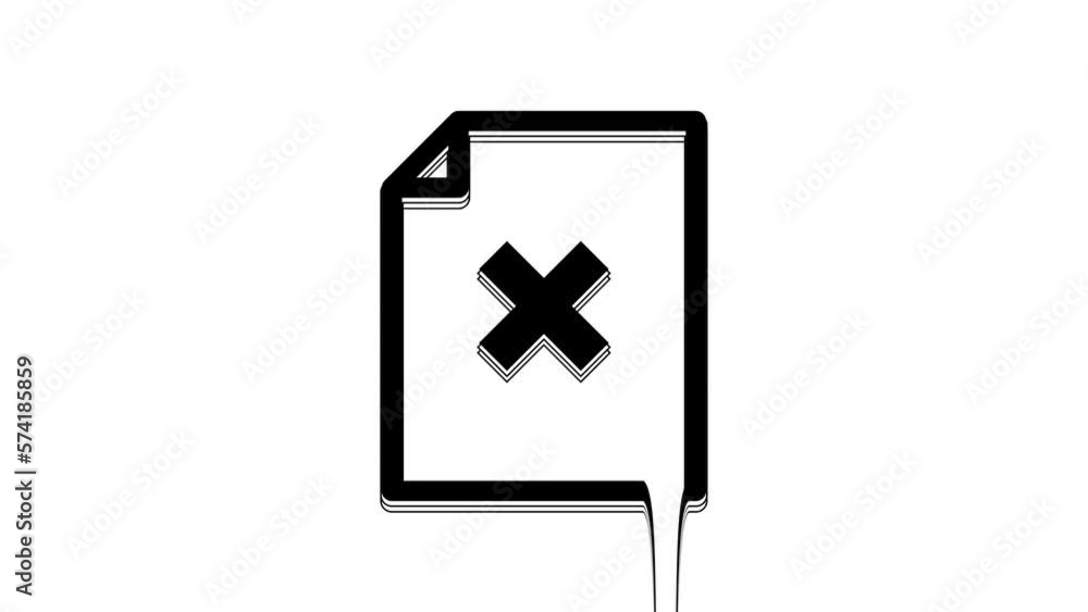 Black Delete file document icon isolated on white background. Rejected document icon. Cross on paper. 4K Video motion graphic animation Black Delete file document icon isolated on white background. Rejected document icon. Cross on paper. 4K Video motion graphic animation