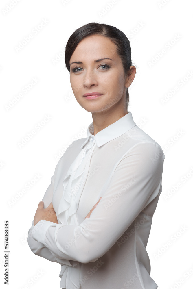Charming smiling woman in white shirt Charming smiling woman in white shirt
