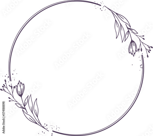 Minimalist floral frame with hand drawn leaf and shape simple floral border