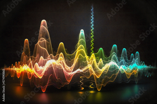 Colorful sound or radio sine waves. Created with Generative AI technology. photo
