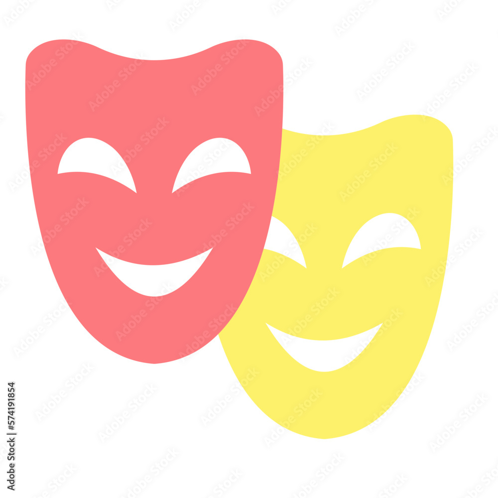 Theater Masks Flat Multicolor Icon
