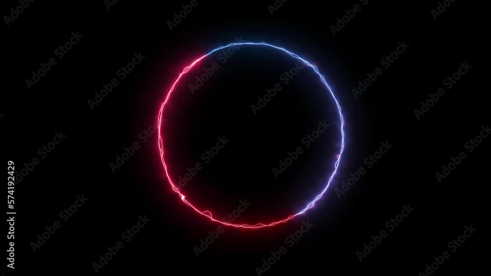 Abstract seamless loop of electric neon circle. Blue and red neon circles abstract futuristic hi-tech motion background seamless loop. Video 3d animation Ultra HD 4K Abstract seamless loop of electric neon circle. Blue and red neon circles abstract futuristic hi-tech motion background seamless loop. Video 3d animation Ultra HD 4K