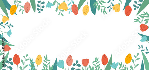 Spring floral rectangular background with space for text in flat style