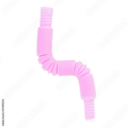 Pop tube isolated on a white background. A popular, sensory antistress toy. Corrugated tube for children. A new trend. Stress relief concept photo