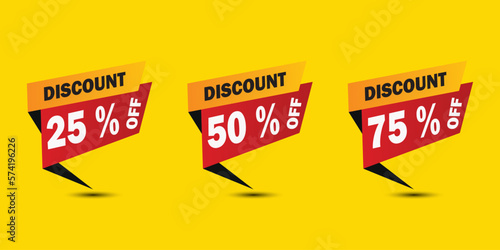 Set of discount label vector illustration, sale banner for promotional 25% off, 50% off, 75% off special offer tag sticker design element