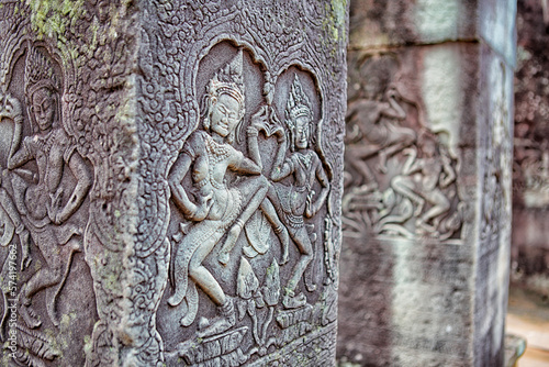 Detail of a sculpture in Prasat Bayon, Angkor Thorn, Siem Riep photo
