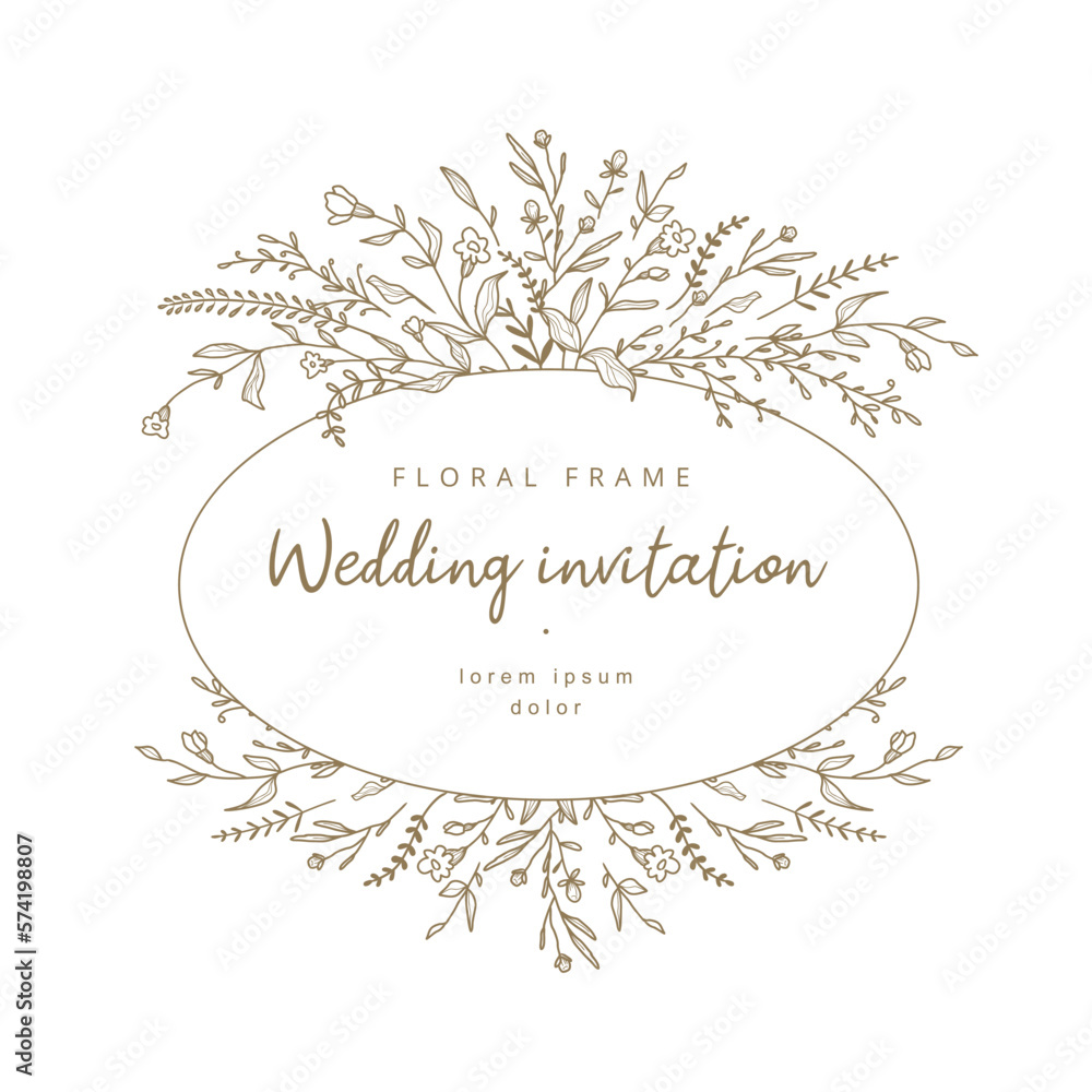 Elegant floral frame. Hand drawn flowers for logo template in line art ...