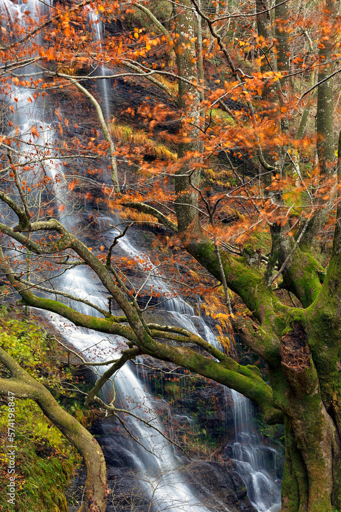 Scenic View Of An Uguna Waterfall In Gorbea Natural Park, Bizkaia, Spain Scenic View Of An Uguna Waterfall In Gorbea Natural Park, Bizkaia, Spain