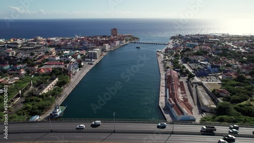 Juliana bridge foreground Willemstad Traffic Curacao
