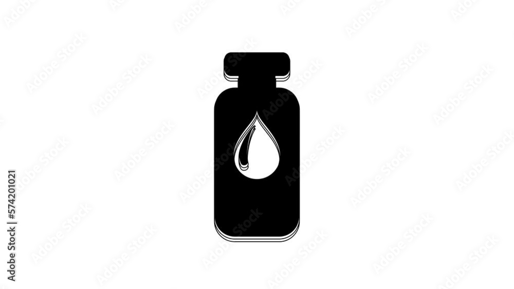 Black Medical vial, ampoule, bottle icon isolated on white background. Vaccination, injection, vaccine healthcare concept. 4K Video motion graphic animation Black Medical vial, ampoule, bottle icon isolated on white background. Vaccination, injection, vaccine healthcare concept. 4K Video motion graphic animation