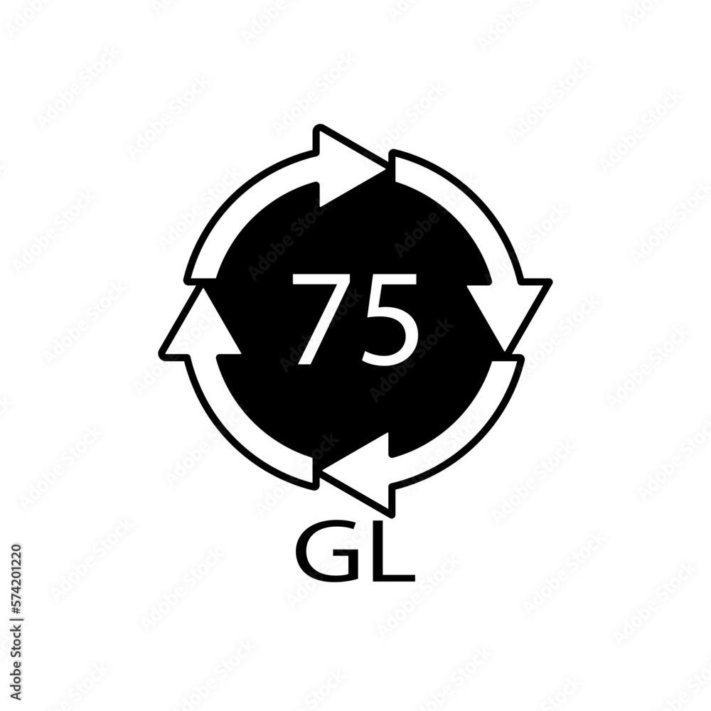 Low Lead Glass. Glass recycling code 75 GL. Vector illustration Low Lead Glass. Glass recycling code 75 GL. Vector illustration