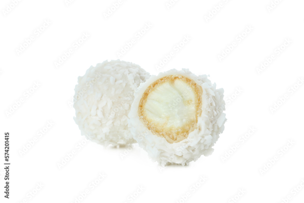Tasty coconut candies isolated on white background Tasty coconut candies isolated on white background