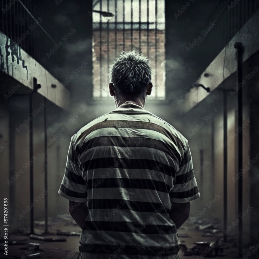 Fototapeta premium Back view of a convict in prison. Generative AI.