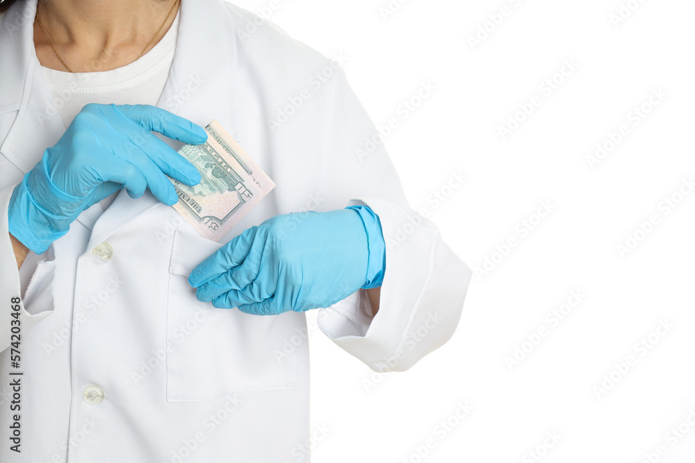 Concept of corruption in medicine, isolated on white background Concept of corruption in medicine, isolated on white background