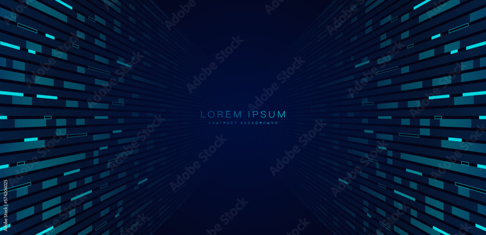 Abstract blue technology geometric pattern on dark blue background. Perspective lines graphic design. Modern futuristic geometric shapes moving with copy space for text. Vector illustration Abstract blue technology geometric pattern on dark blue background. Perspective lines graphic design. Modern futuristic geometric shapes moving with copy space for text. Vector illustration