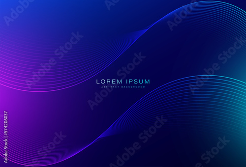 Abstract glowing wave lines on blue background. Modern blue and pink gradient flowing wavy lines. Smooth wave. Dynamic wave design element. Futuristic technology concept. Vector illustration