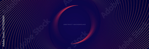 Abstract dark blue background with glowing spiral lines. Shiny swirl circle lines. Modern colorful curve lines design element. Suit for poster, banner, cover, header, web, flyer. Vector illustration