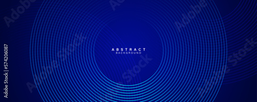 Dark blue abstract background with glowing circles lines. Modern futuristic shiny blue gradient circular lines pattern. Suit for poster, presentation, banner, cover, web, flyer. Vector illustration