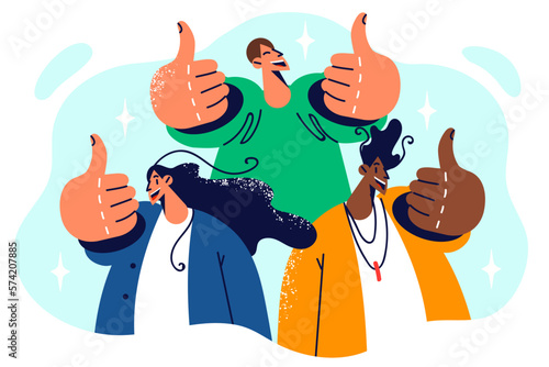 Diversity people showing thumbs up as sign of friendship and approval of multiethnic society
