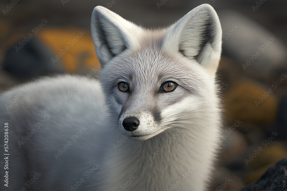 Polar fox in natural habitat, close up. AI generative.