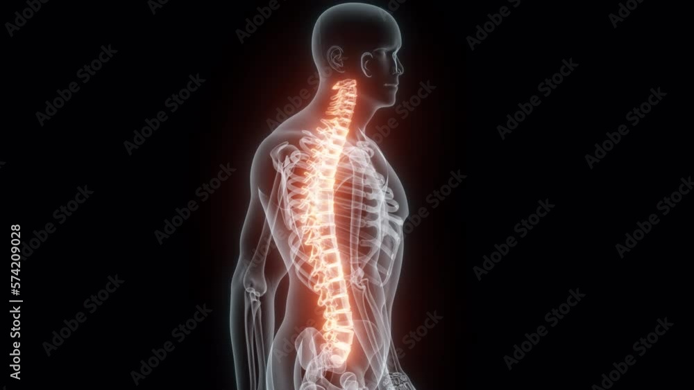 3D Rendering of a Medical Animation of the Spine. X-ray of the Spine. 3D Rendering of a Medical Animation of the Spine. X-ray of the Spine.