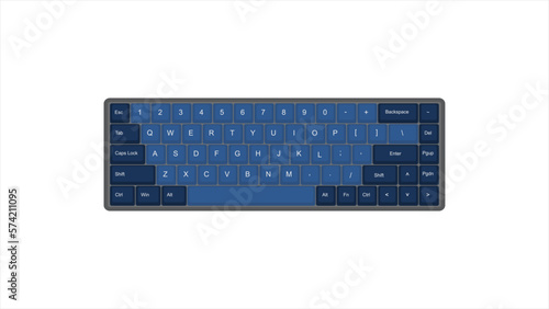 Vector Mechanical keyboard gaming with blue colour retro vintage PBT keycaps 68% layout with isolated transparent background illustration
