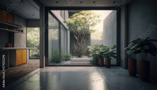 Beautiful inside garden, concrete structure