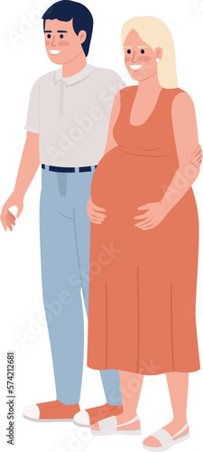 Smiling father standing with pregnant wife semi flat color vector characters. Editable figures. Full body people on white. Simple cartoon style spot illustration for web graphic design and animation