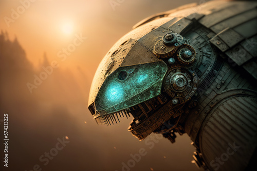 Robot in space fantasy, illustration. Generative AI photo