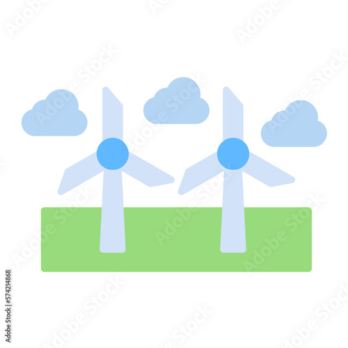 Windmill Landscape Flat Multicolor Icon
