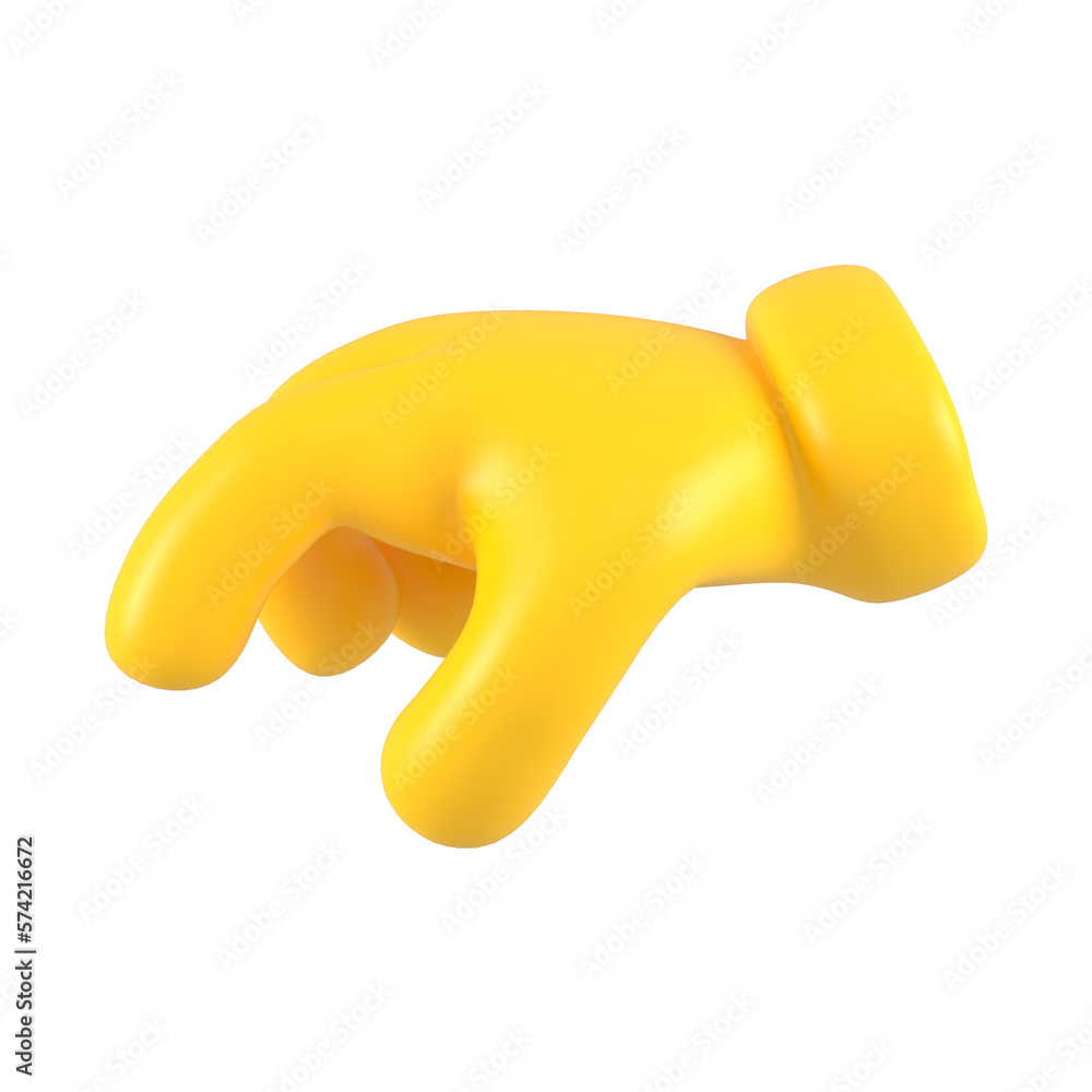 Fototapeta premium Yellow emoji taking or giving hand. Isolated close up gesture icon, symbol, signal and sign. 3d rendering.