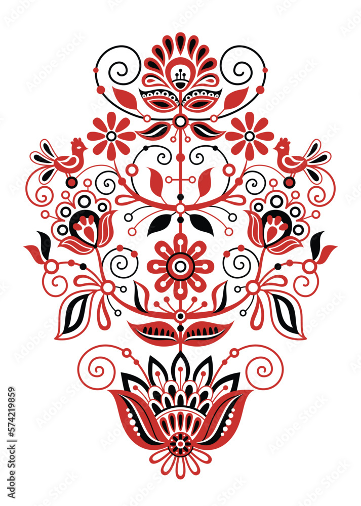The Tree of Life Inspired by Ukrainian Traditional Embroidery. Ethnic Floral Motif, Handmade Craft Art. Traditional Ukrainian Red and Black Embroidery. Single Design Element. Vector Illustration The Tree of Life Inspired by Ukrainian Traditional Embroidery. Ethnic Floral Motif, Handmade Craft Art. Traditional Ukrainian Red and Black Embroidery. Single Design Element. Vector Illustration